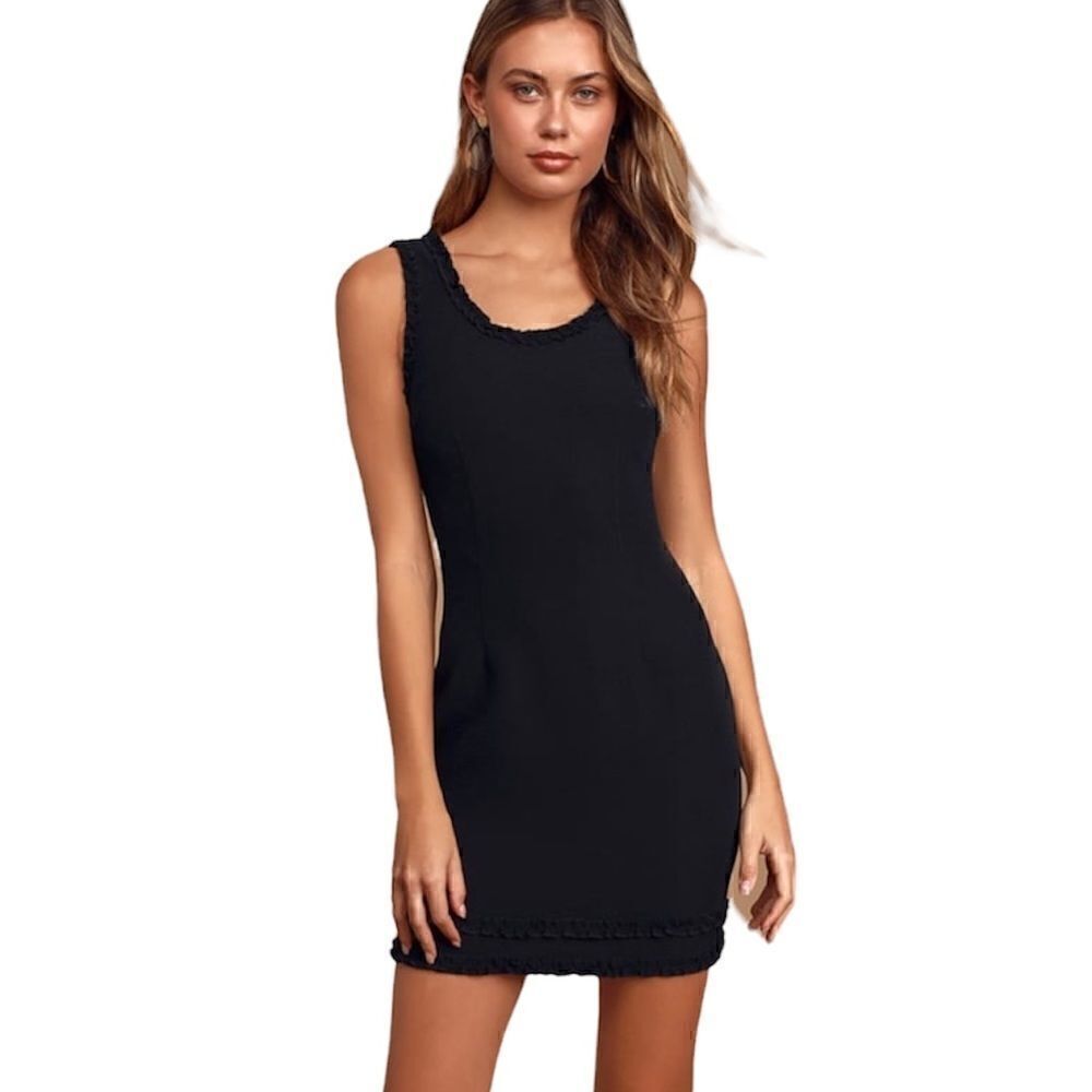 Lulus Such a Catch Black Ribbed Ruffled Bodycon Dress